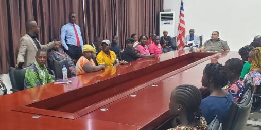 Commerce and Industry Minister, Amin Modad, addressing a group of Liberians living with disabilities at the EJS Ministerial Complex in Congo Town